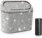 Bling Car Trash Can with 30pcs Garbage Bags, Vehicle Trash Bin with Lid Auto Dustbin Organizer Garbage Storage, Sparkling Crystal Mini Trash Container Holder