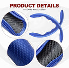 Universal Fit Carbon Fiber Steering Wheel Cover, Segmented Steering Wheel Protector, Carbon Fiber Anti-Skid Steering Wheel Cover Car Interior Accessories (2 Pcs Blue)