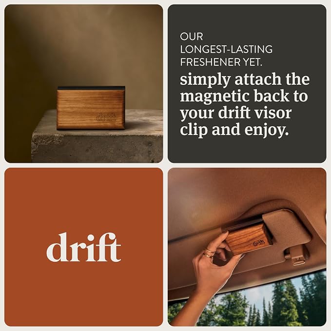 Drift Car Air Freshener - The Original Wood Air Freshener - Car Odor Eliminator - Long Lasting Scent - Auto Accessories - Metal Clip - Essential Oils - Clean Ingredients - Odyssey Scent Starter Kit