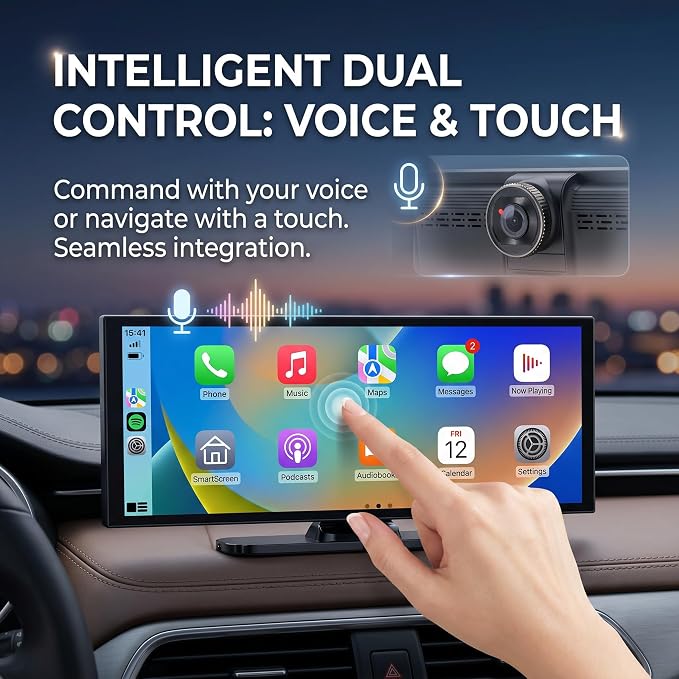 11.26" Carplay Screen for Car,4K Dash Cam,Portable Tablet for Apple Android Auto,Stereo Audio Radio,Rear Backup Camera,Voice Touch Control GPS Navigation,Bluetooth,Wireless Mirror for Truck