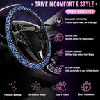 Blue Damask Flower Steering Wheel Cover for Women Men Neoprene Breathable Wheel Cover Protector Anti-Slip Car Accessories Universal 15 Inch Fit for Cars Trucks Vehicles