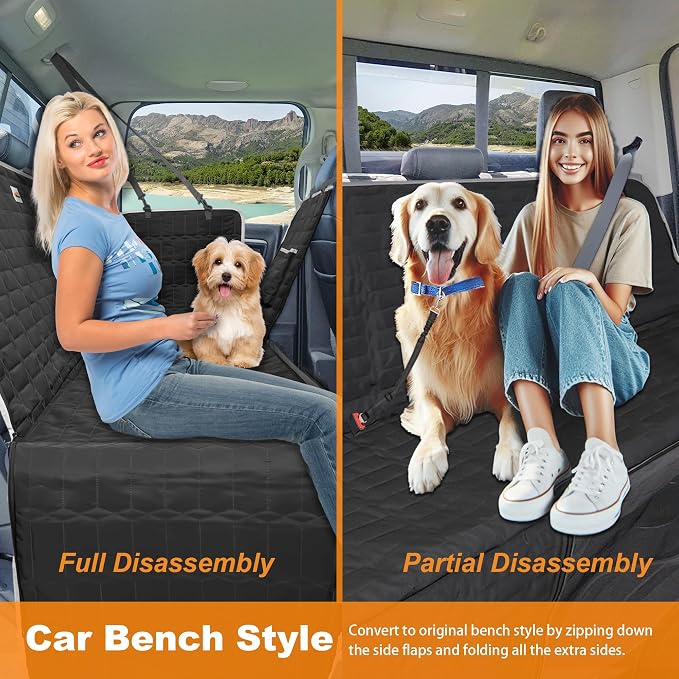 Dog Car Seat Cover for Trucks, Waterproof Back Seat Hammock with Mesh Window and Side Flaps, Rear Protector for Ford F150 Ram 1500 Silverado Sierra