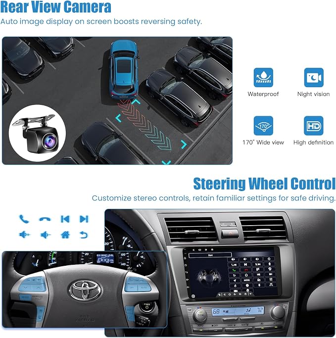 Touch Screen Car Radio Stereo for Toyota Camry 2006-2011 | Wireless Carplay&Android Auto&Mirrolink, FM Radio, GPS Navigation,DSP Setting,Back-up Camera,Blutooth,Split Screen,SWC