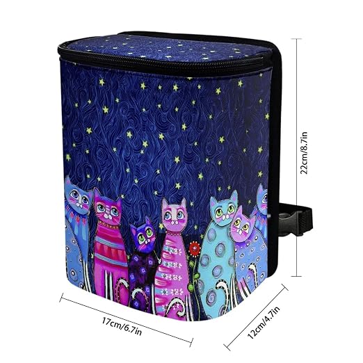 Galaxy Cat Print Car Trash Can with Lid, Leak Proof Auto Trash Bag Hanging Vehicle Garbage Can Multipurpose Storage Container for Back Seat Road Trip