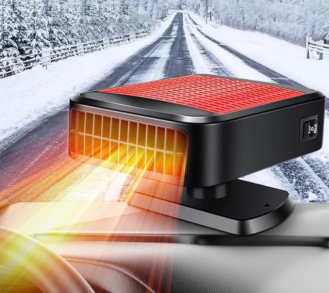 Car Heater, 12V 200W Fast Heating and Cooling Mode Windshield Defroster & Defogger, Portable Car Heater that Plugs into Cigarette Lighter, 360° Rotatable Car Heaters for Vehicle,SUV,RV,Jeeps (Red)