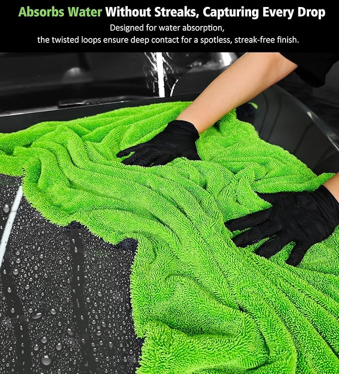 Agile Giant' Car Drying Towel, 28x36 Inch Quick Car Wash Drying Towels, 1400 GSM Super Absorbent, Double Sided Microfiber Towels for Cars Effortless & Scratch-Free Detailing, Green