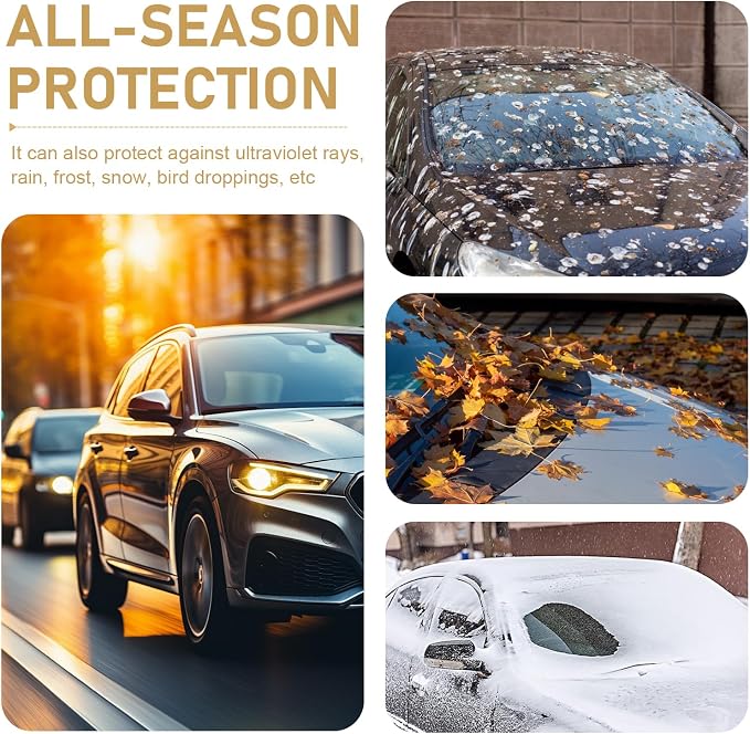 Car Windshield Snow Cover, Scratch-resistant Hood Protector, Multi-functional Snowproof & Heat Block Sunshade with Warning Reflective Strips, for Most SUVs, Sedans, Off-roads (Silver)