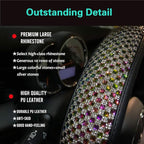 Large Size Bling Comfy Steering Wheel Cover with Jumbo Crystal Rhinestones, Anti-Slip Diamond Leather, 15.5-15.75 Inch (Colorful)