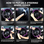 D Shaped Steering Wheel Cover for 14.5-15 inch Flat Bottom Wheels, Breathable Perforated Microfiber Leather, Anti-Slip Grip, Universal Fit for Cars & SUVs, Black and Dawn Purple