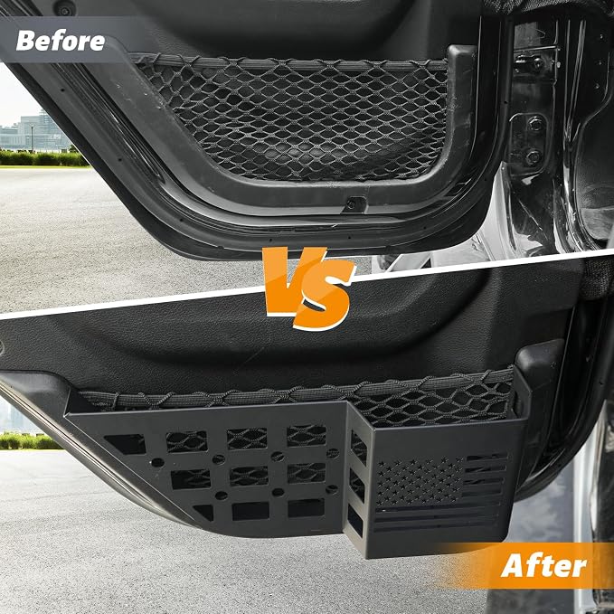 MAIKER Metal Rear Door Storage Box Compatible with 2018-2025 Jeep Wrangler JL JLU 4XE & 2020-2025 Gladiator JT, Insert Organizer Box Pockets for Replace Sagging Nets, 2PCS(Black)