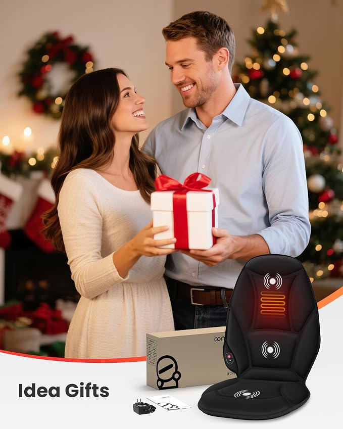 Vibration Back Massager with Heat, Heated Massage Chair Pad, Massage Seat Cushion, Chair Massager pad, seat Warmer 5 Vibrating Modes & 2 Heat Levels, Ideal Gifts for Men Women
