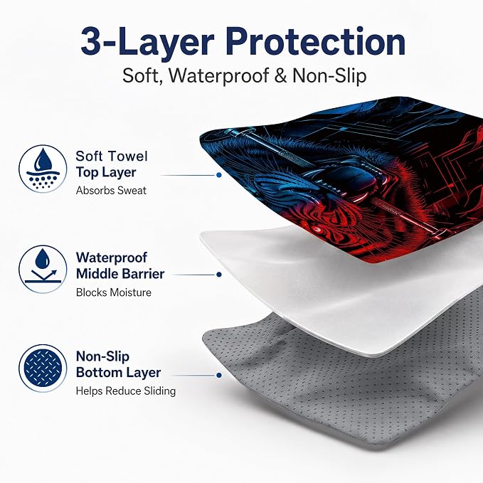 Car Seat Towel Cover 2 Pack for Front Seats, Sweat Absorbent Car Seat Protector with Non-Slip Backing, Waterproof Towel Car Seat Covers for Runners, Gym, Swimming, Beach, Pets, Tiger Strength