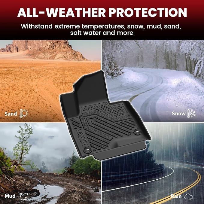 Floor Mats for Hyundai Santa Fe Sport 2018 2017 2016 2015 2014 2013, All Weather TPE Custom Fit Floor Liners 1st & 2nd Row Car Mats Accessories, Black