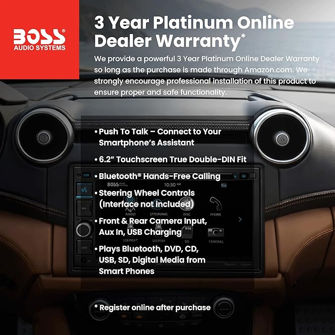 BV9364B Car Stereo DVD Player - Double Din, Bluetooth Audio/Hands-Free Calling, 6.2 Inch Touchscreen LCD Monitor, MP3 Player, CD, DVD, USB Port, SD, AUX Input, AM/FM Radio Receiver