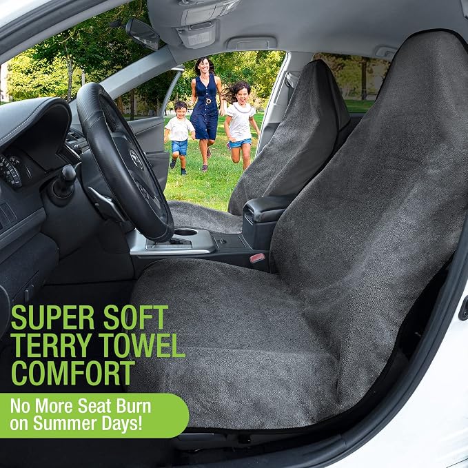 Towel Seat Cover, Waterproof Car Seat Protectors for Gym, Workout & Active Lifestyle, Universal Fit for Car SUV Truck Van, Non-Slip 3 Strap Design, Machine Washable, 1 Pack Grey