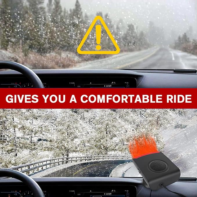 Car Heater, 150W Portable Dual Mode Heater & Air Fan for Car Defrosting and Demisting, 360° Swivel Base, Cigarette Lighter Plug, for All Cars, Trucks, SUVs