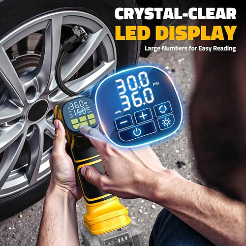 150PSI Tire Inflator Portable Air Compressor: Cordless Air Pump Compatible with Dewalt 20V Battery - Car Tire Pump with Digital Pressure Gauge & LED Light for Auto, Motorcycles (Tool Only)