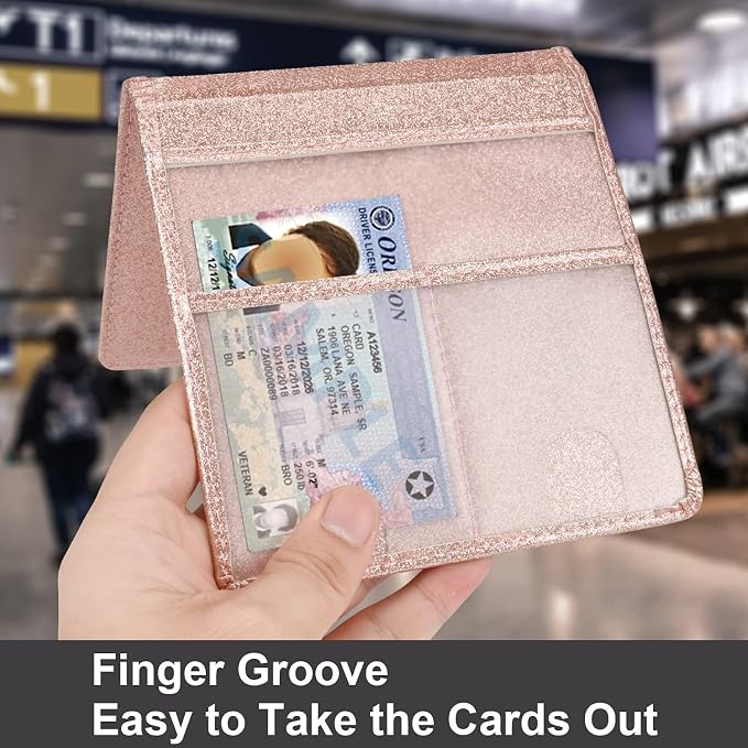Car Registration and Insurance Holder, Vehicle Glove Box Car Organizer Men Women Wallet Accessories Case for Cards, Essential Document, Driver License, Bling Rose Gold