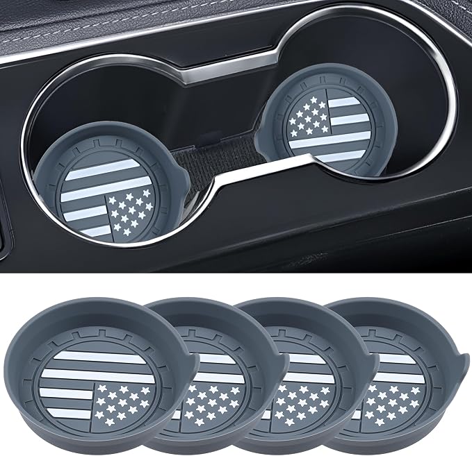 Car Cup Coaster Universal Non-Slip Silicone Cup Holder Insert Car Interior Accessories for Drink American Flag US Flag 4 Pack Grey
