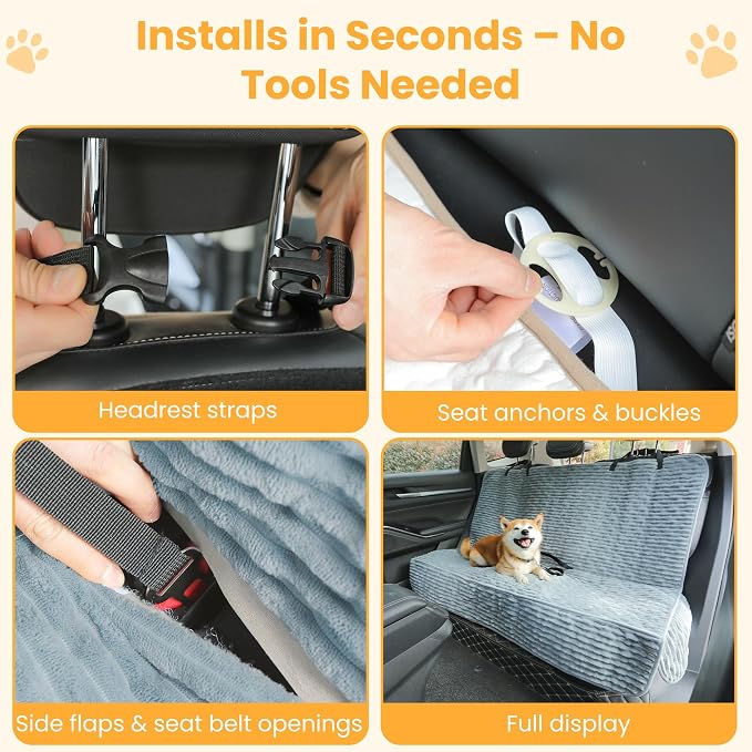 Dog Car Seat Cover for Front or Back Seat, Soft Flannel Pet Car Seat Protector with Waterproof Layer, Non-Slip Washable Dog Car Bed Mat for Travel (Bluegrey Back Seat)
