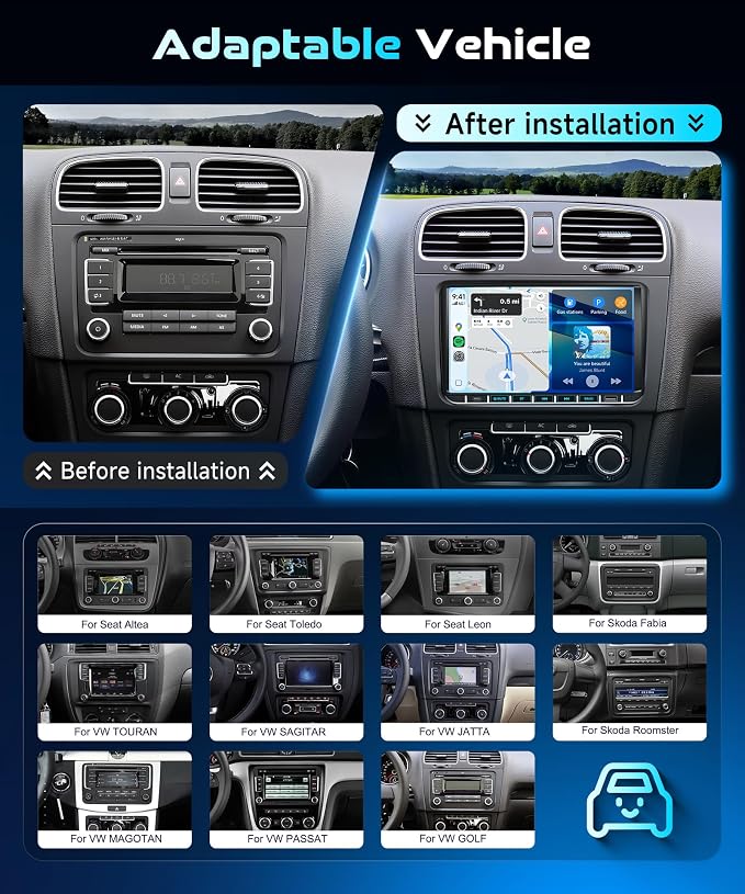 4+64G 9" Car Stereo for VW Volkswagen Seat Golf Passat Jetta Beetle Tiguan | Wireless CarPlay & Android Auto Radio with Android GPS 5G WiFi Bluetooth FM/RDS Dual USB SWC HD Backup Camera