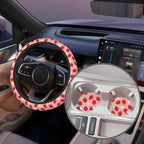 Strawberry and Flower Steering Wheel Cover for Women, Anti-Slip Car Steering Wheel Cover with 2 Pcs Cup Holders Neoprene Breathable Car Accessories Universal 15 Inch Auto Interior Decor