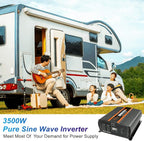 3500W Pure Sine Wave Inverter 12V to 120V with 4 Power Outlets for RV Solar Power