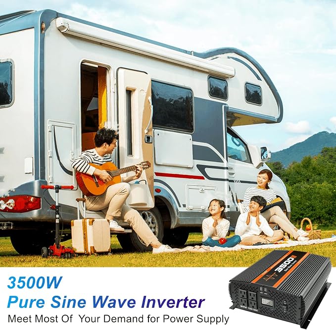 3500W Pure Sine Wave Inverter 12V to 120V with 4 Power Outlets for RV Solar Power