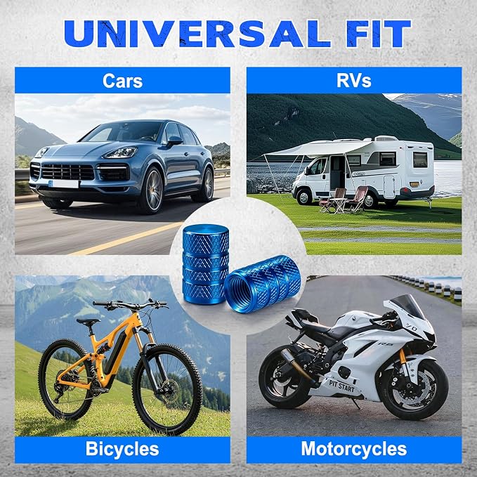 12PCS Tire Valve Stem Caps, Car Exterior Accessories, Aluminum Alloy Valve Cover Universal for Cars, Trucks, Motorcycles and Bicycles (Blue)
