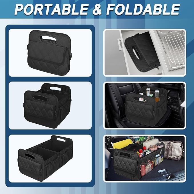 Car Trunk Organizer for SUV, Car Organizers and Storage with Reinforced Handles, Car Accessories for Women/Men 50LWaterproof Polyester Trunk Organizer, Black