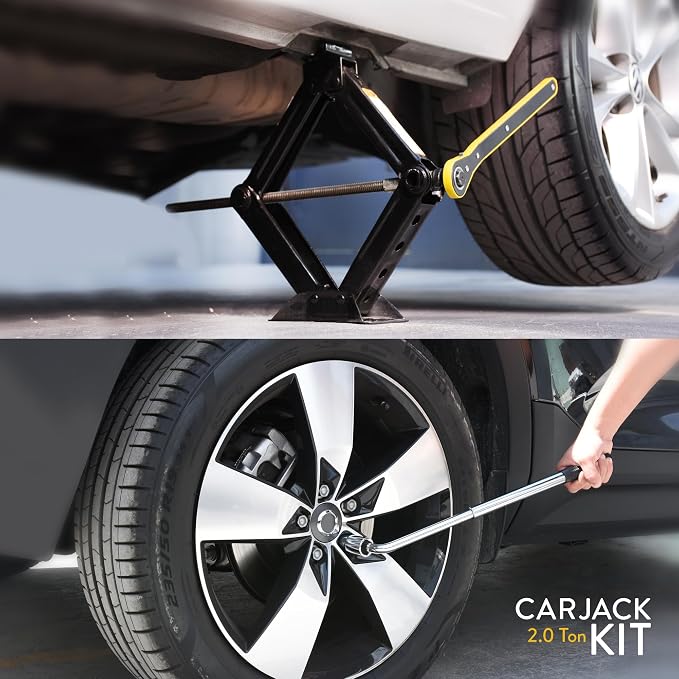 Car Jack Kit 2 Ton (4,400 lbs) | Scissor Jack for Car - Tire Jack Tool Kit | Portable, Ideal for SUV and Auto - Universal Kit with Lug Wrench | Heavy Duty Material