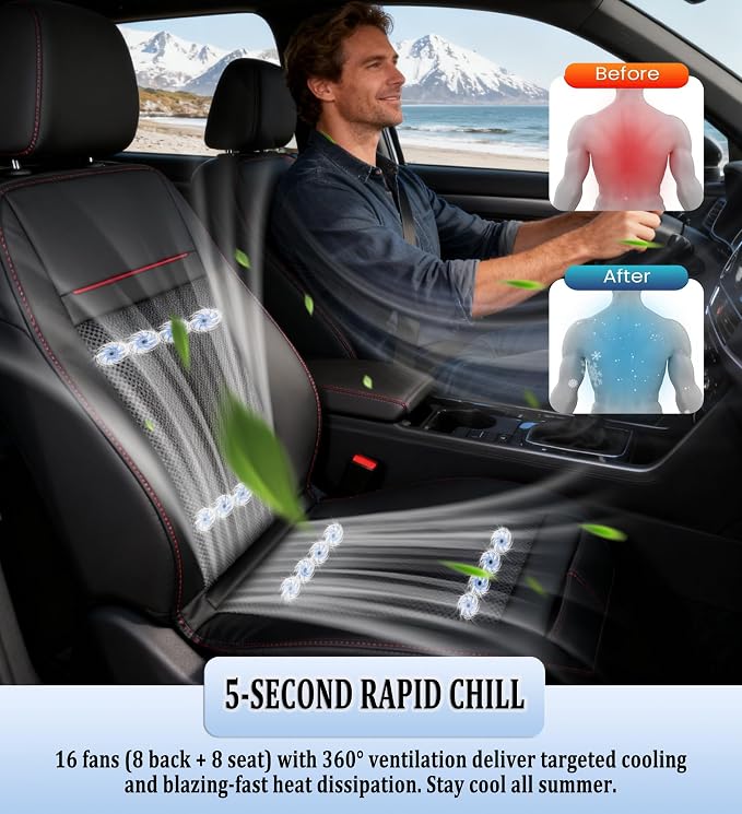 Cooling Car Seat Cushion with Massage, 3-in-1 Ventilated Car Seat Cover, 12V Cooling Seat Cover for Front Seat, Universal Car Seat Cooler for Car, SUV, Truck (Black-3)