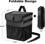 Car Trash Can Foldable Garbage Bin Leakproof 2.3 Gallons Car Trash Bag Black