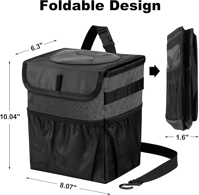 Car Trash Can Pack of 2 Foldable Garbage Bin Leakproof 2.3 Gallons Car Trash Bag Black