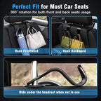 4-Pack Car Headrest Hooks Vehicle Storage Organizer for Purses Handbags Groceries Backpack Coats –Holds 55lbs 360° Rotating Black
