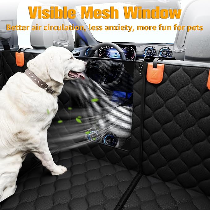 Convertible Back Seat Extender for Dogs, Dog Car Seat Cover Hard Bottom Holds 400 lbs, Waterproof Dog Hammock Backseat Protector with Mesh Window for Cars, Trucks and SUVs