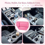 2 Pack Pink Car Seat Gap Filler Organizer with Cup Holder and Storage Leather Car Organizer for Keys Cards Phone Sunglasses and Small Items