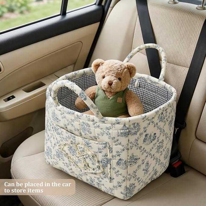 Floral Fabric Storage Basket Car Interior Storage Basket Underwear Sundries Laundry Baskets Supplies Home Organizer Bag (blue 2)