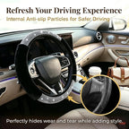 Bling Steering Wheel Cover Black Fluffy Rhinestone for Women Girls | White Diamond Elastic Car Steering Wheel Accessories Sparkling Fur Steering Wheel Protector Warm Universal Fit 14-15 inch