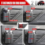 Front Door Storage Pockets for Ford Bronco Accessories 2026 2021-2025, Side Door Organizer Box fit Bronco 2/4-Door, Insert Cup Holder(2PCS)