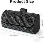 Bling Sunglasses Holder for Car Sun Visor, Sparkling Auto Glasses Clip Case Eyeglasses Protective Box, PU Leather Car Sunglass Storage Organizer for Truck, SUV, RV (Black Crystal)