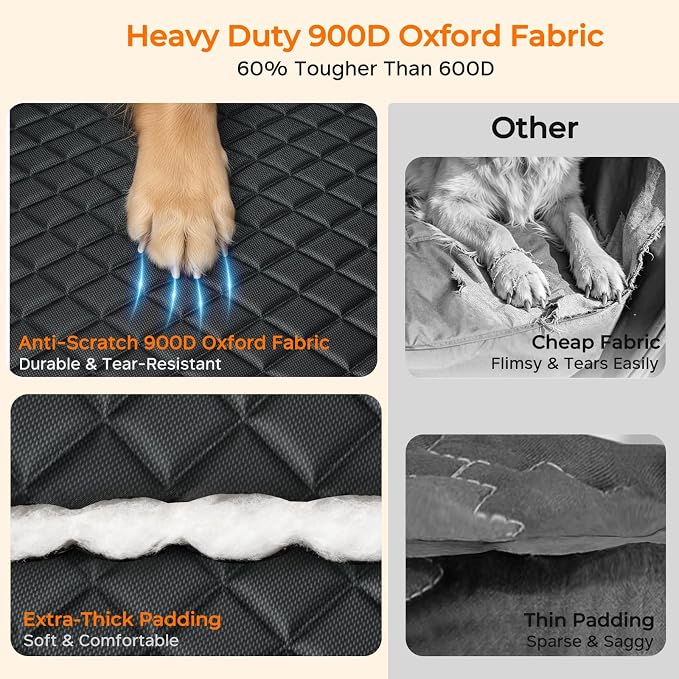 900D Heavy Duty Scratch Proof Dog Car Seat Cover for Pets 100% Waterproof Seat Cover Hammock Nonslip Durable Soft Back Seat Covers for Cars and SUVs