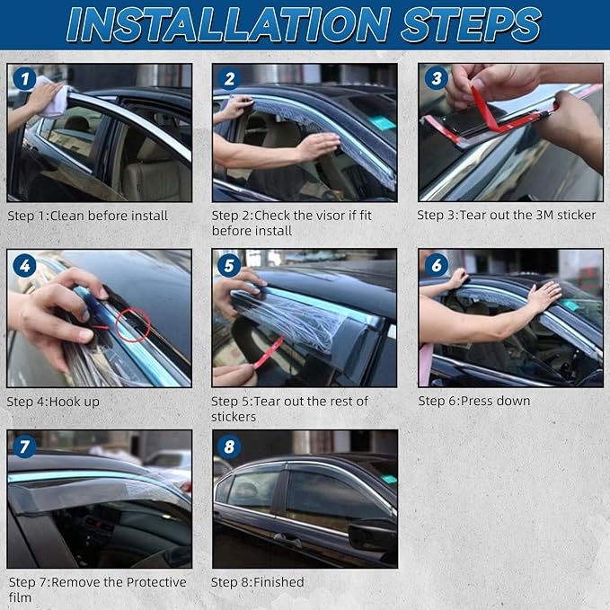 4pcs JDM Vent Window Visors Compatible with Civic Hatchback 2017-2021 Only,Outside Mount Style Sun Rain Guard,Smoke Tint with Chrome Trim