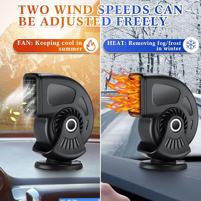 3 Pcs Car Heater & Defogger 12v 150w Rapid Windshield Defroster Portable Auto Fan Heater Plug in Cigarette Lighter 2 in 1 Fast Heating or Cooling with 360 Degree Suction(Black)
