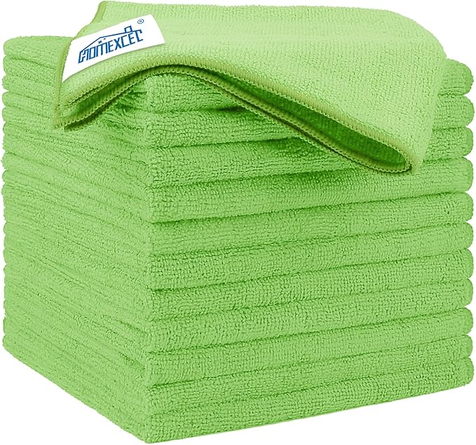 Green Microfiber Cleaning Cloth 12 Pack, 12.5 x 12.5 inch Microfiber Towels for Cars, Ultra Absorbent Car Washing Cloth, Lint Free Streak Free Cleaning Rags for Car, Kitchen, and Window
