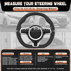 D Shaped Steering Wheel Cover for 14.5-15 inch Flat Bottom Wheels, Breathable Perforated Microfiber Leather, Anti-Slip Grip, Universal Fit for Cars & SUVs, Black and Orange
