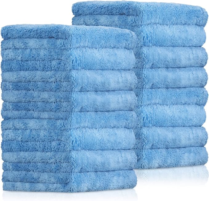16 Pcs 15 Pcs Car Microfiber Towels Buffing Drying Wash Cleaning Cloths Plush Large Towels Thick Care Polishing Detailing Waxing Scratch Proof Towel, 15.75 x 15.75 Inch (Light Blue)