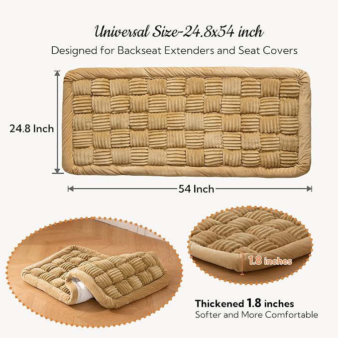 Dog Bed for Car Back Seat Soft Plush Backseat Pet Bed Mat Non-Slip Travel Pet Mat, Fuzzy Plaid Dog Seat Cover, Fit for Backseat Extenders and Trucks SUVs (Light Brown, 54" x 24.8")
