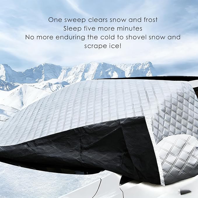 Car Windshield Cover for Ice and Snow - Universal Fit for Cars, SUVs, Trucks, Heavy Duty Oxford Fabric Frost Protector for Ice and Snow,Triple-Window Cover (Aluminum foil Half-Cover-White)