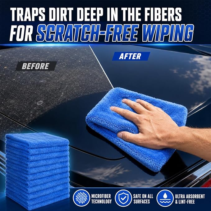30 Pcs 12.5 × 12.5 Inch Microfiber Towels for Cars, 500 Gsm Edgeless Plush Car Detailing Towel, Lint Free Scratch Free Cleaning Cloths for Drying, Washing, Polishing, Waxing, Home (Dark Blue)